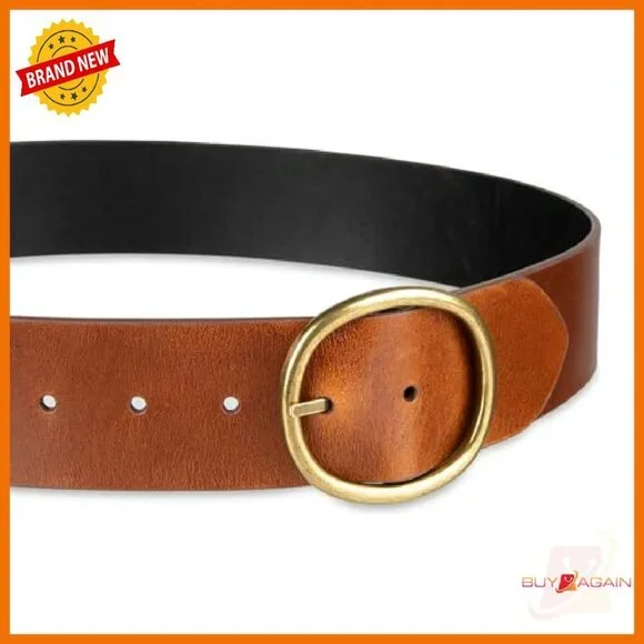 Wide Reversible Leather Belt with Circle Buckle for Dresses & Blazers